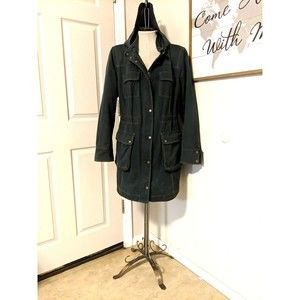 Boden Blue Raincoat Fleece Lined Hooded Coat Drawstring Waist Women Size 16 XL